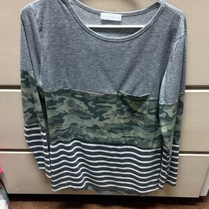 Tickled Teal Gray Long Sleeve Top